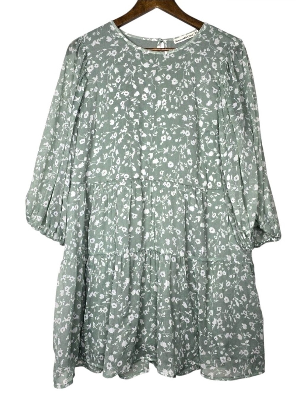 Abercrombie Cottagecore Floral Babydoll Dress Sage Green Long Sleeve Petite XLP
